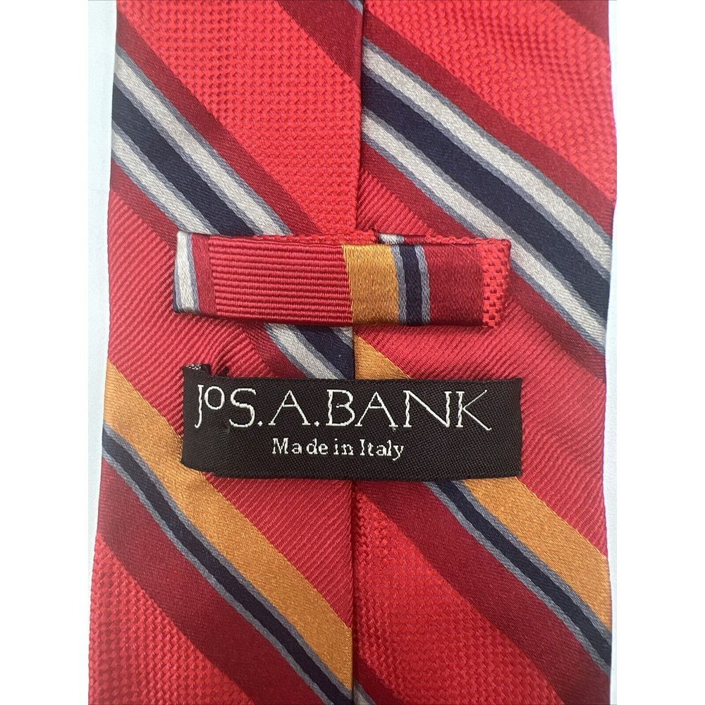 JOS. A. BANK Men's Silk Necktie ITALY Designer Geometric Red Stripe Multicolor
